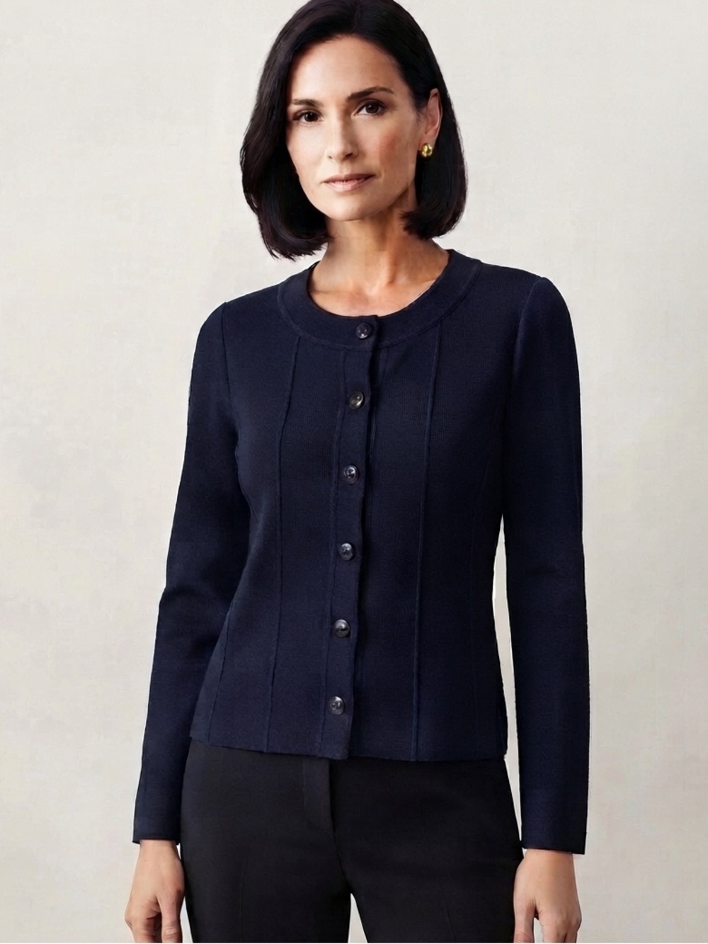 St John Sz 2 Navy Knit Minimalist Old Money Cardigan